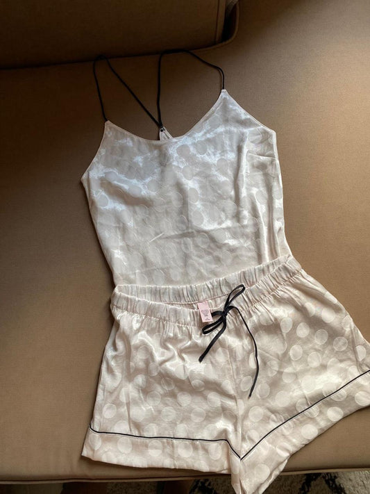Victoria's Secret Offwhite Polka Dots Cami Satin Set