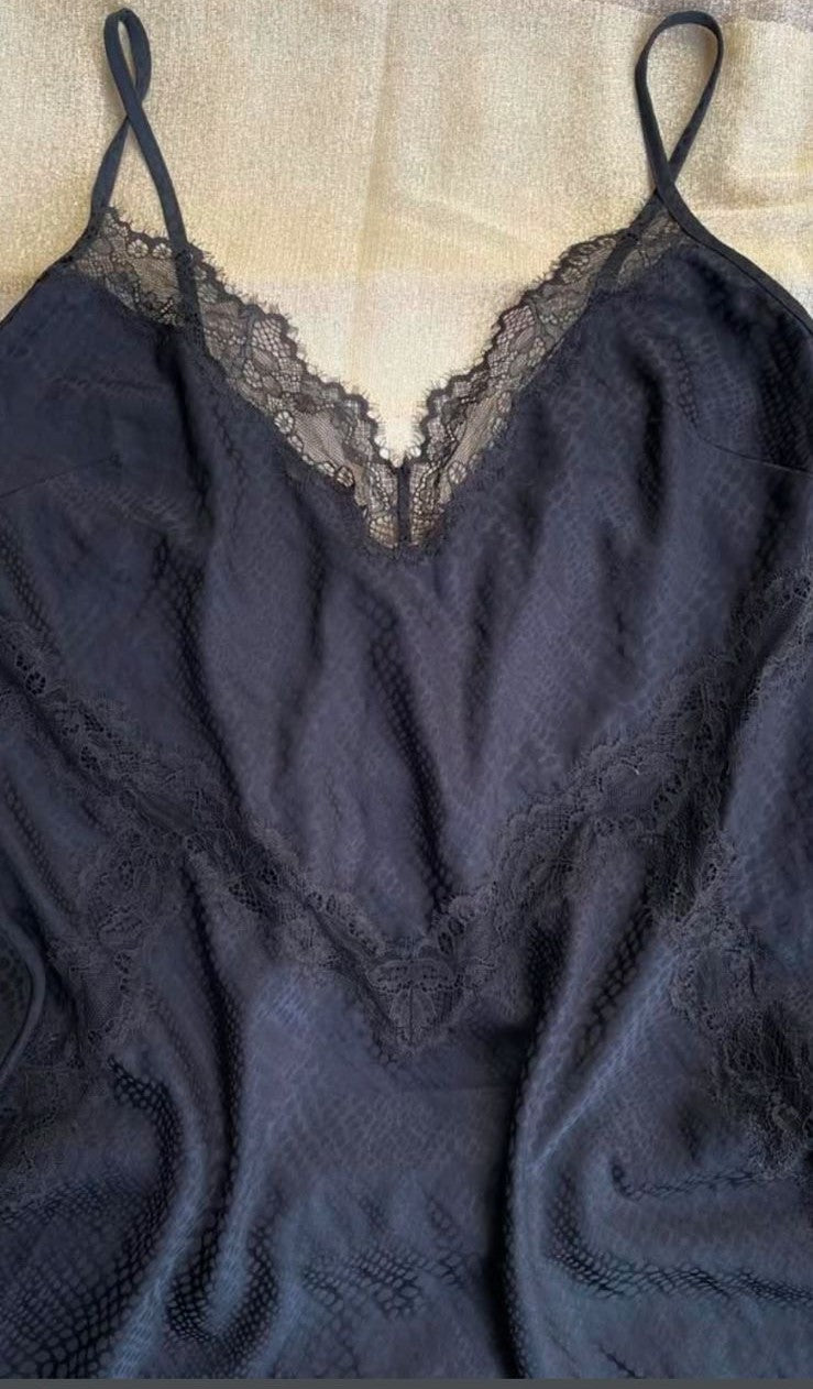 Victoria's Secret Black Satin Lace Cutout Slip