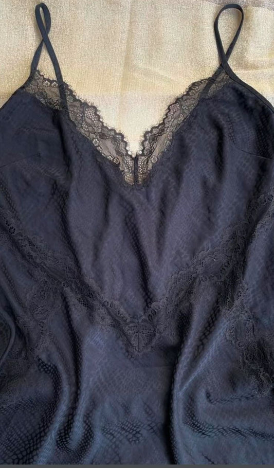 Victoria's Secret Black Satin Lace Cutout Slip