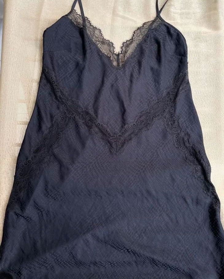 Victoria's Secret Black Satin Lace Cutout Slip