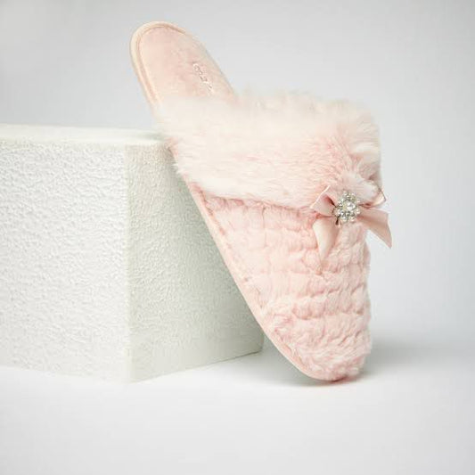 MAX Pink Studded Fur Textured Slip-On Bedroom Mules