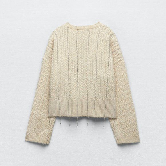 Zara Rhinestone Embellished Openwork Knit Sweater