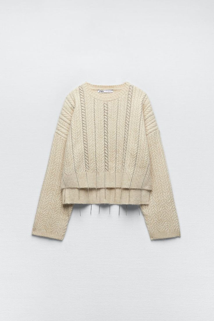 Zara Rhinestone Embellished Openwork Knit Sweater