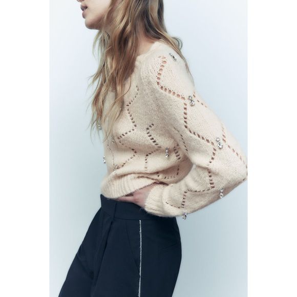 Zara Beaded Argyle Knit Pullover