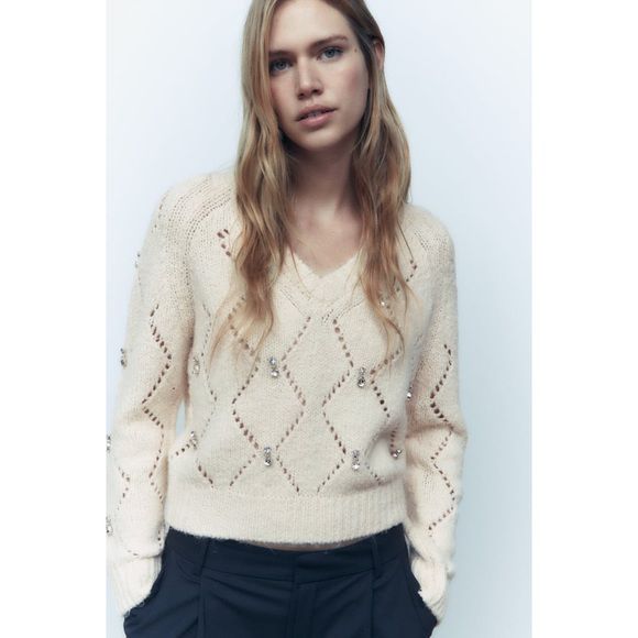 Zara Beaded Argyle Knit Pullover