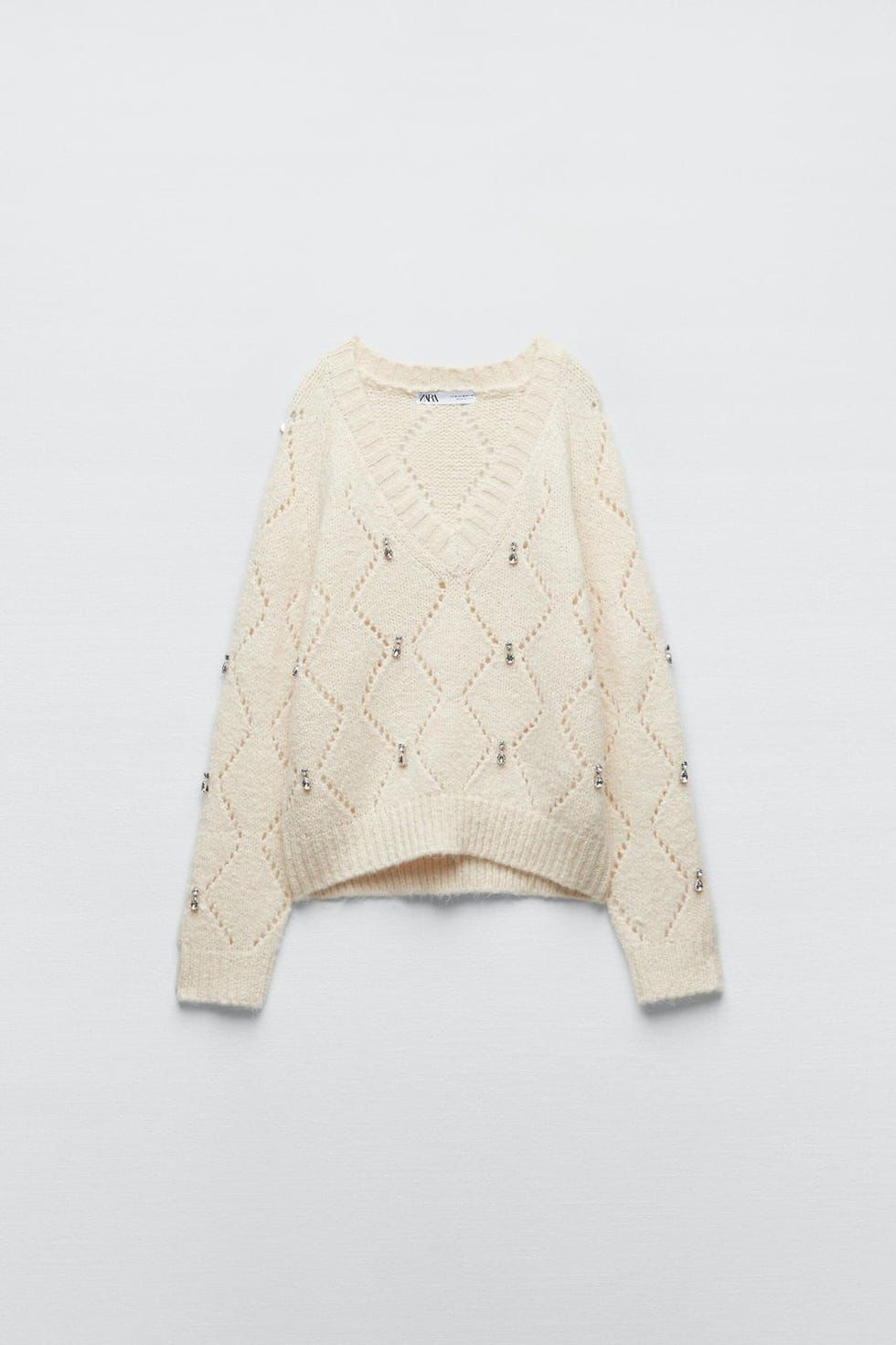 Zara Beaded Argyle Knit Pullover