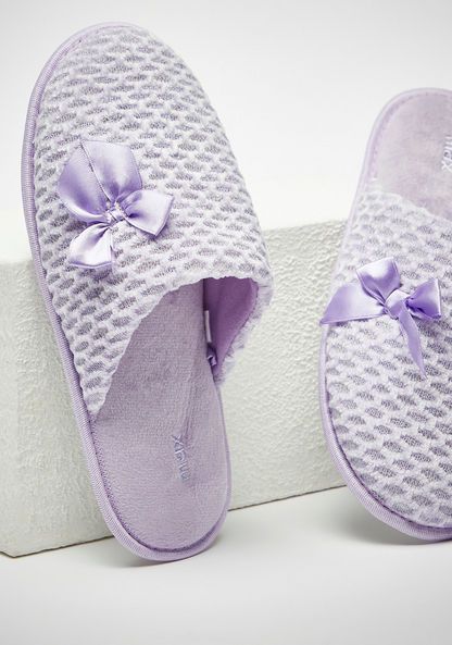 MAX Purple Bow Accented Slip-on Bedroom Mules