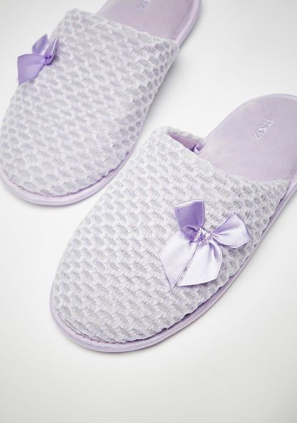 MAX Purple Bow Accented Slip-on Bedroom Mules