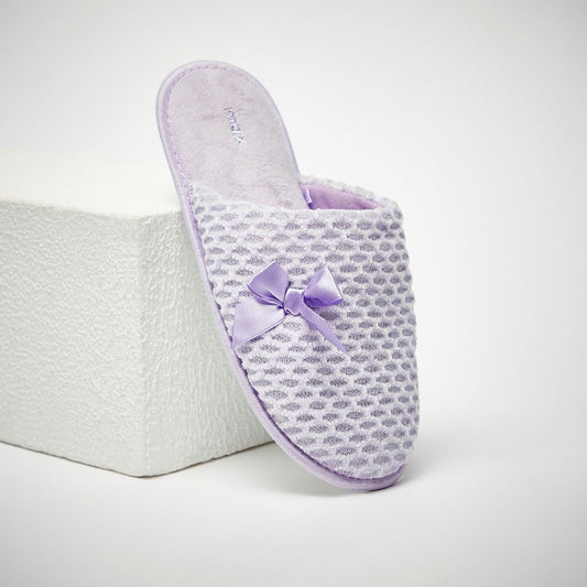 MAX Purple Bow Accented Slip-on Bedroom Mules