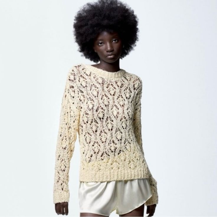 Zara Offwhite Open Knit Cotton Sweater