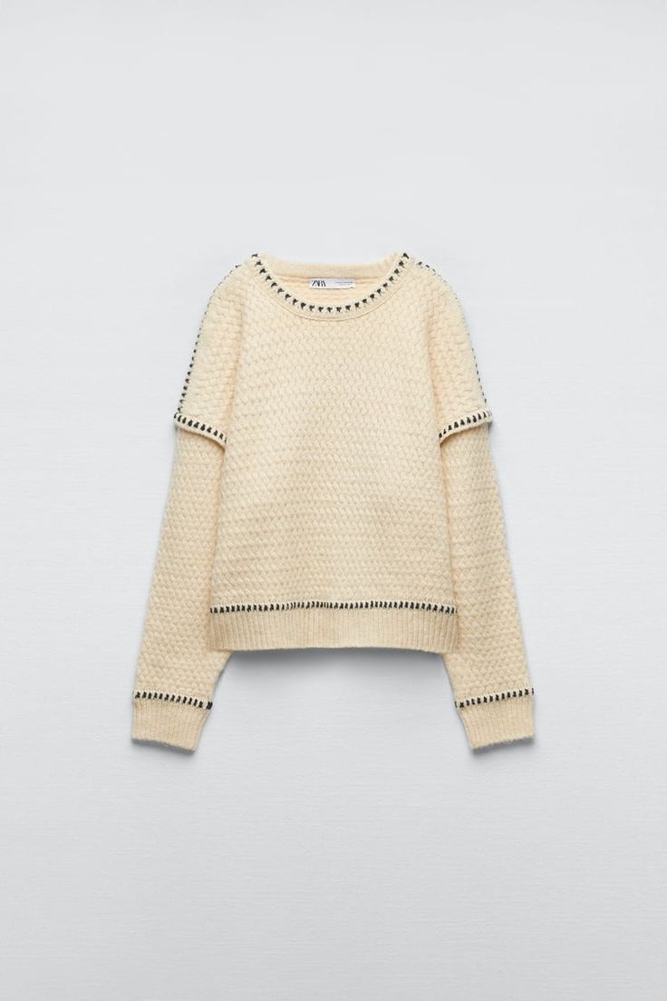 Zara Cream Sweater with Cross-Stitch