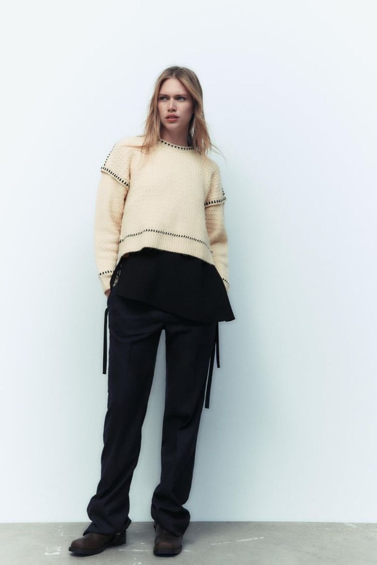 Zara Cream Sweater with Cross-Stitch