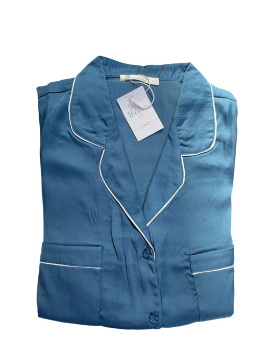 Bloom Lady Dark Blue Satin Pajamas