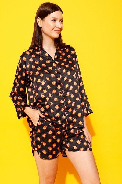 Clovia Emoji Print 3 Piece Nightwear Set