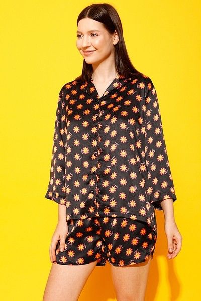 Clovia Emoji Print 3 Piece Nightwear Set