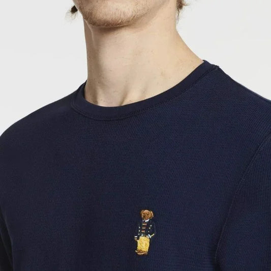 Polo Ralph Lauren Bear Navy Waffle-Knit Crewneck Thermal
