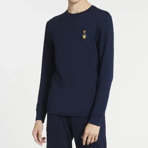 Polo Ralph Lauren Bear Navy Waffle-Knit Crewneck Thermal