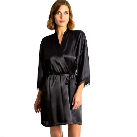 Lilac+London satin robe- Black