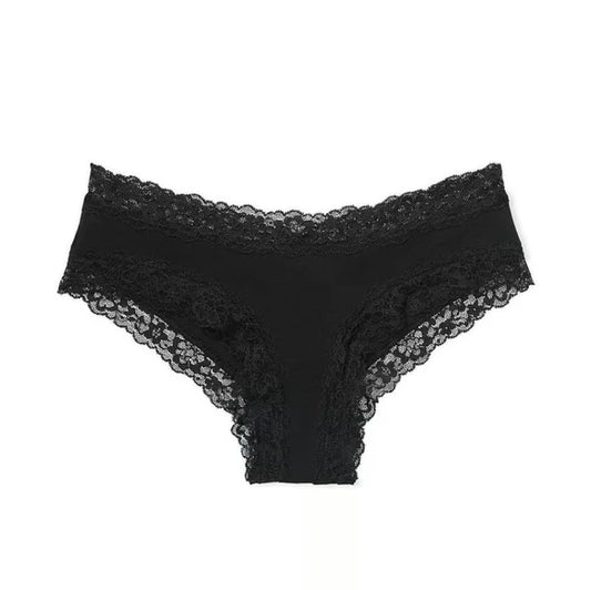 Victoria's Secret Black Lace-Waist Cotton Cheeky Pantie