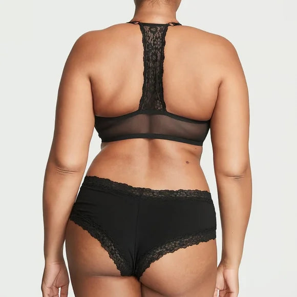 Victoria's Secret Black Lace-Waist Cotton Cheeky Pantie