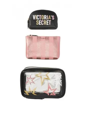 Victoria's Secret Black/Pink 3-Piece Makeup Bag